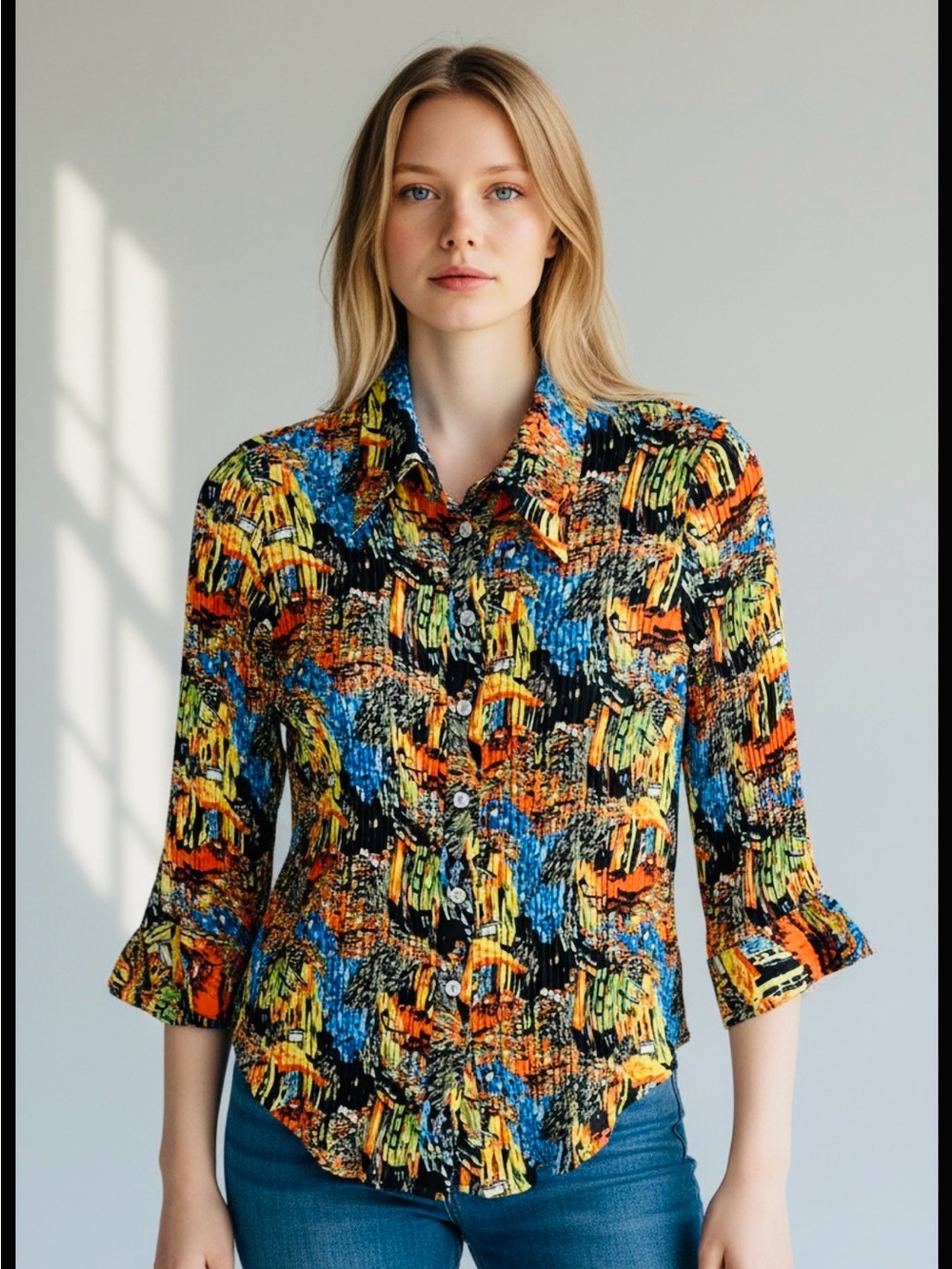 Violet & Claire Abstract Multi-Color Button-Up Shirt - Women Tops